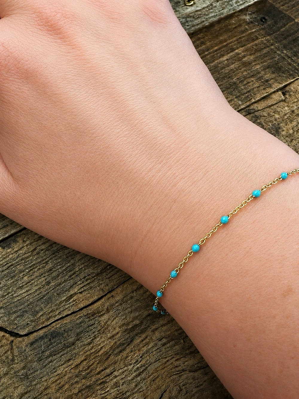 Gigi Clozeau style gold and turquoise enamel bracelet, very delicate, 7 inches